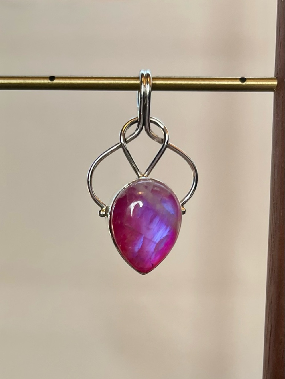 Sterling 925 Silver Pink Teardrop Moonstone Pendant